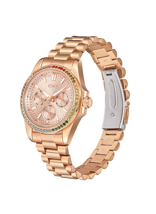 ECSTACY - Ecstacy E23615-RBKK Women Multi Function Display Watch & Stainless Steel Strap Rose Gold - Image 1