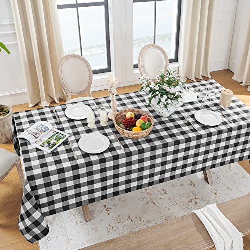 Softalker Gingham Checkered Rectangle Tablecloth - Waterproof Buffalo Plaid Table Cloth Stain Resistant Washable Table Cover for Picnic/Camping/Outdoor - Black and White, 60 x 84 Inch - Image 2