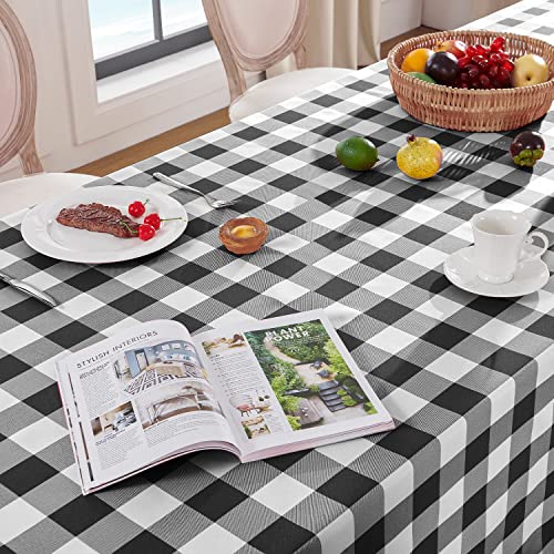 Softalker Gingham Checkered Rectangle Tablecloth - Waterproof Buffalo Plaid Table Cloth Stain Resistant Washable Table Cover for Picnic/Camping/Outdoor - Black and White, 60 x 84 Inch - Image 3