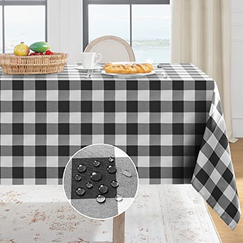 Softalker Gingham Checkered Rectangle Tablecloth - Waterproof Buffalo Plaid Table Cloth Stain Resistant Washable Table Cover for Picnic/Camping/Outdoor - Black and White, 60 x 84 Inch - Image 1
