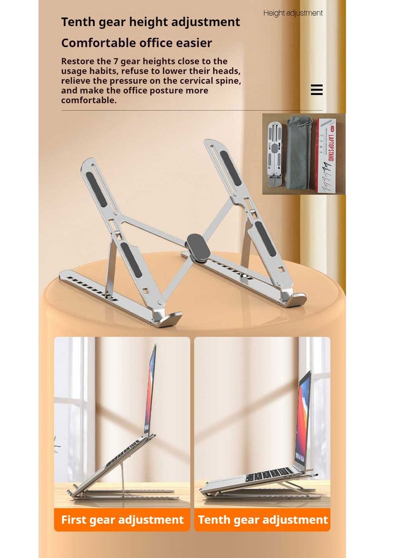 Universal stable laptop stand, tablet stand, portable, adjustable height, eye level, ergonomic height, aluminum alloy computer stand, foldable metal computer stand, including storage bag, black