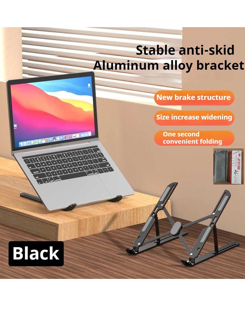Universal stable laptop stand, tablet stand, portable, adjustable height, eye level, ergonomic height, aluminum alloy computer stand, foldable metal computer stand, including storage bag, black
