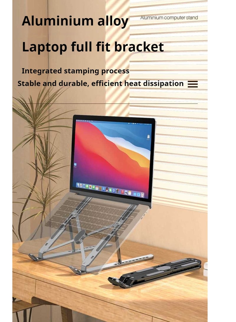 Universal stable laptop stand, tablet stand, portable, adjustable height, eye level, ergonomic height, aluminum alloy computer stand, foldable metal computer stand, including storage bag, black