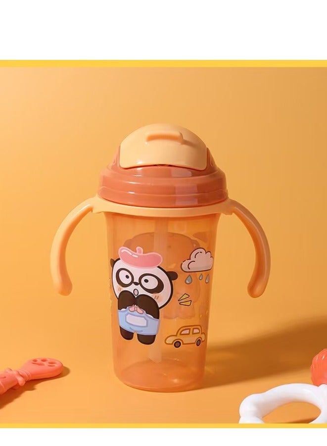 Milestones Sippy Cup with Straw and Handles,Training Cup-300ML-Orange Panda - Image 1