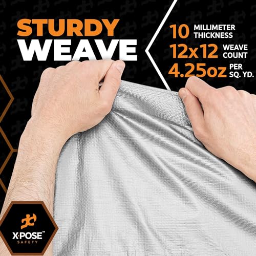 xpose safety Heavy Duty Poly Tarp - 6' x 8' - 10 Mil Thick Waterproof, UV Blocking Protective Cover - Reversible Silver and Black - Laminated Coating - Grommets - by Xpose Safety - Image 5