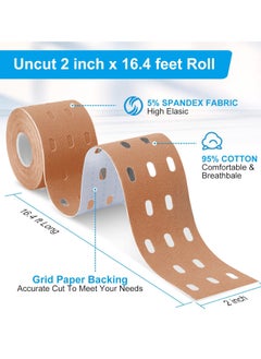FLYROAD Kinesiology Tape, 1 roll of 5 meters of breathable cotton sports tape for ankle, knee pain, elbow and shoulder muscles, (Skin)  - Image 4