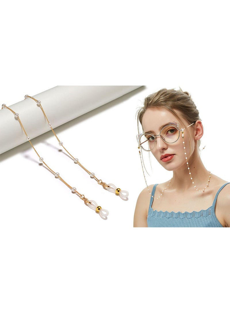 سلاسل نظارات لؤلؤية للنساء، نظارات شمسية ذهبية، حامل حزام أنيق، سلاسل نظارات نسائية - Image 1