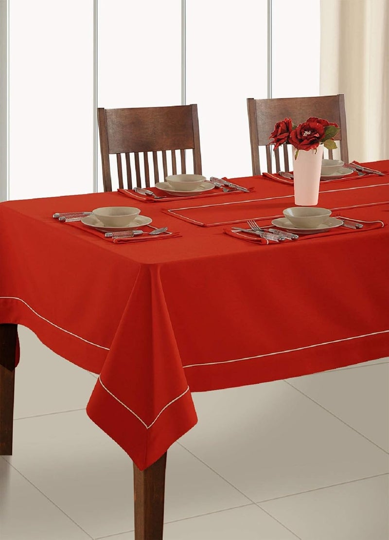 Swayam Swayam Multipurpose Cotton (274 cm x 150 cm) Table Cover/Cloth for 8 Seater Dining Table (Set 1) - 200TC, Color-Fast, Machine Washable, Red  - Image 1
