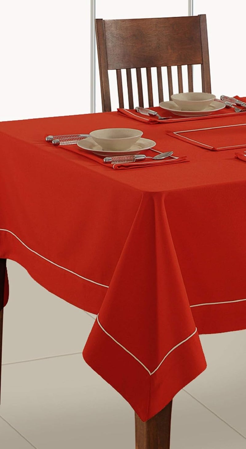 Swayam Swayam Multipurpose Cotton (274 cm x 150 cm) Table Cover/Cloth for 8 Seater Dining Table (Set 1) - 200TC, Color-Fast, Machine Washable, Red  - Image 2