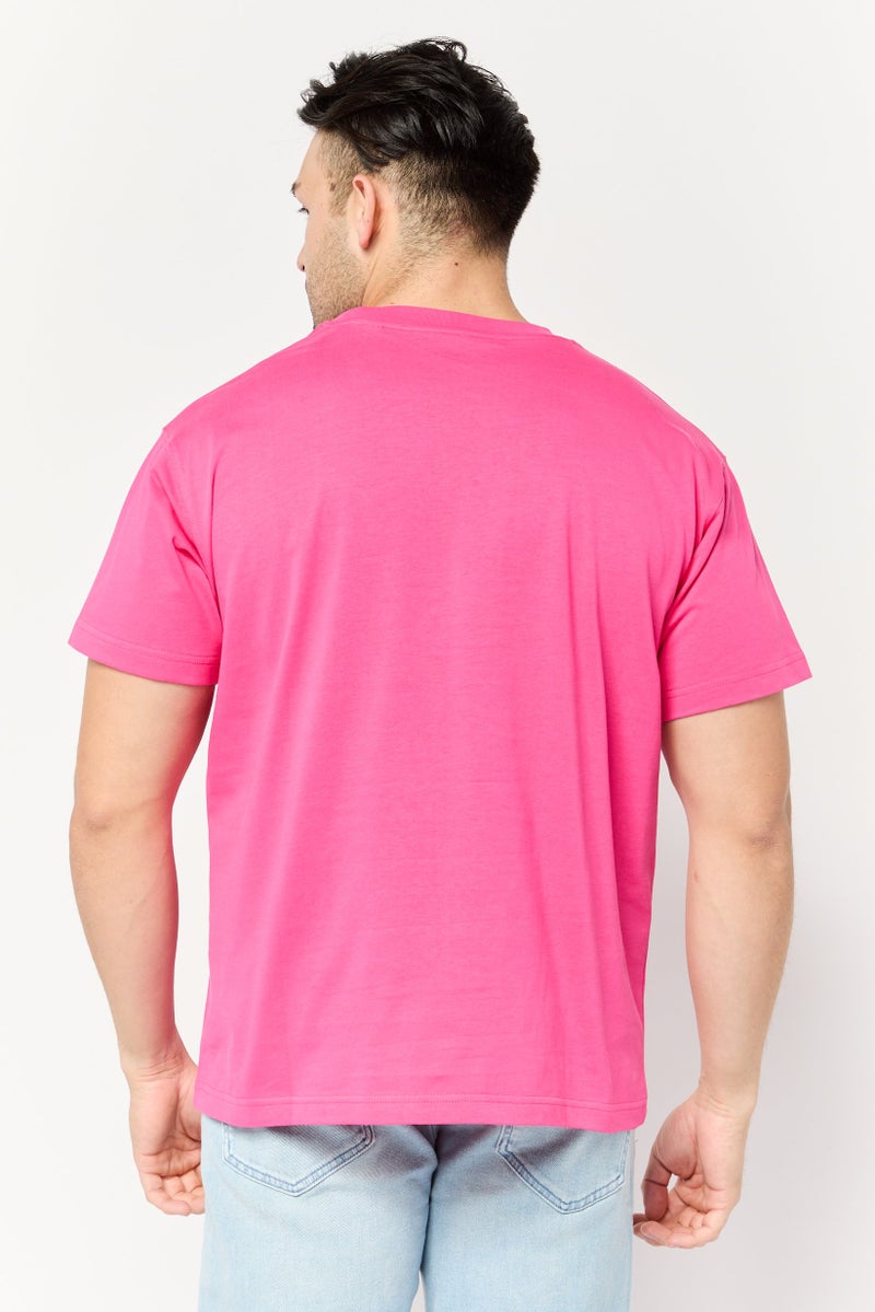 ESPRIT تي شيرت رجالي بأكمام قصيرة وياقة دائرية بشعار العلامة التجارية، وردي داكن - Image 4