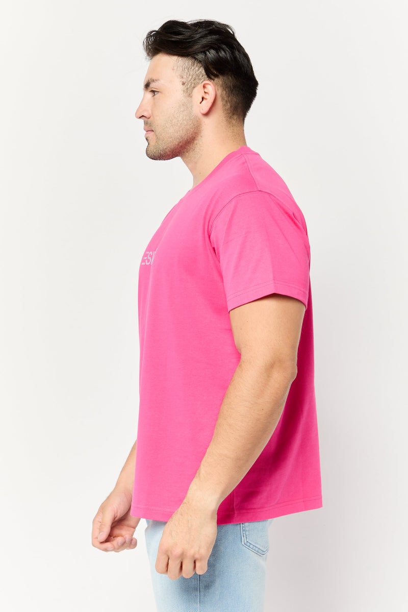 ESPRIT تي شيرت رجالي بأكمام قصيرة وياقة دائرية بشعار العلامة التجارية، وردي داكن - Image 3