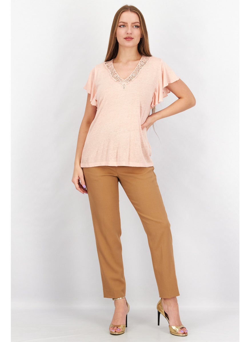 Women V Neck Puffed Sleeve Textured Tops, Pink - pzsku/ZAD6236116117E1DC6141Z/45/_/1737641636/c651d40b-7bac-4530-9f06-a1c2391a6145