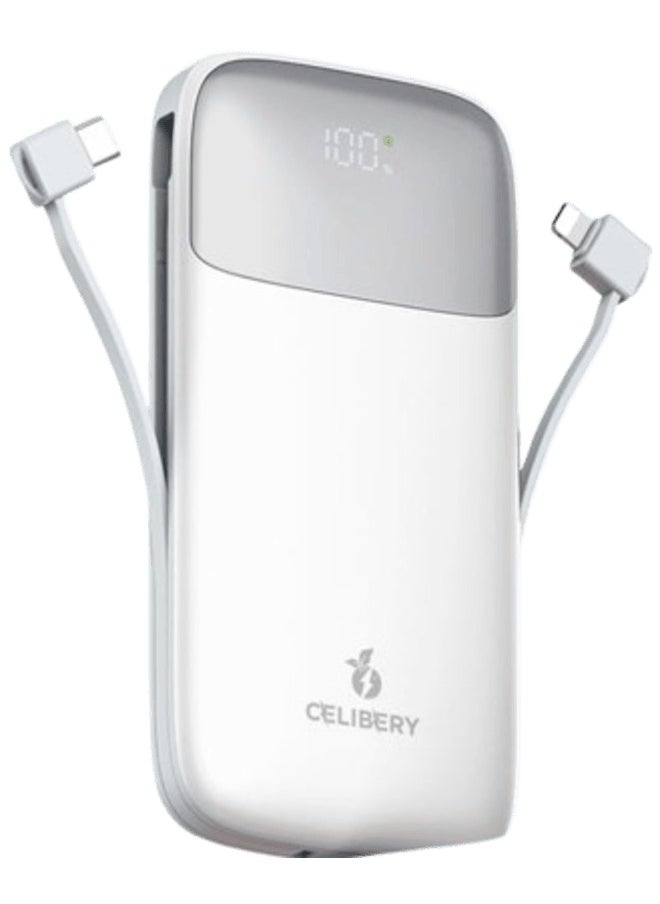 CELIBERY - 10000 mAh Power Bank, 22.5W Max Fast Portable Charger with Built-In USB-C and Lightning Cables iPhone 15/14 Series, MacBook, Galaxy and More - Image 1