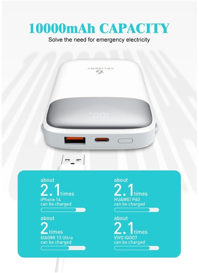 CELIBERY - 10000 mAh Power Bank, 22.5W Max Fast Portable Charger with Built-In USB-C and Lightning Cables iPhone 15/14 Series, MacBook, Galaxy and More - Image 1