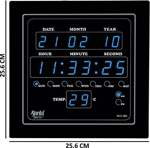 Ajanta Quartz Glass Abstract Digital LED Square Wall Clock OLC - 302 (Blue, 25.4 cm x 25.4 cm x 3.5 cm) - Image 2