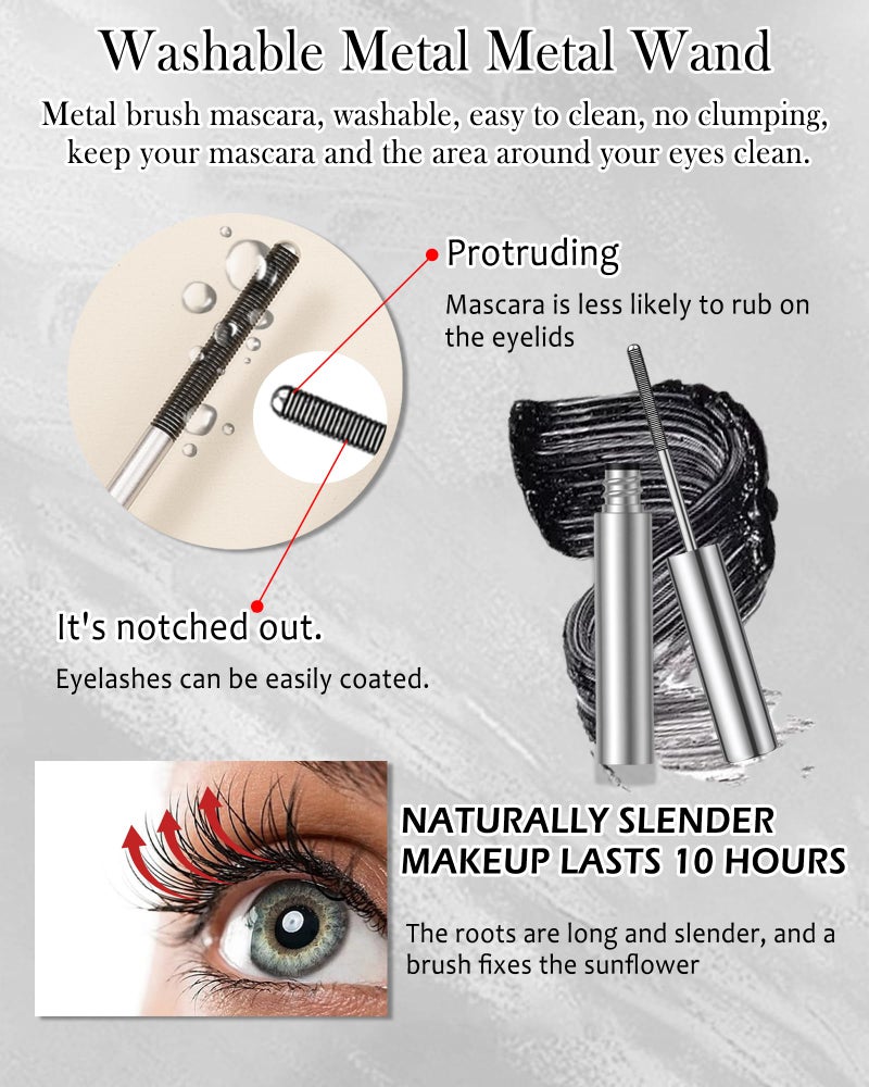 Lestpola Washable Metal Rod Mascara, Black Waterproof Tube Mascara Volume and Length,3D Skinny Curling Iron Wand,Long Lasting Smudge-Proof Non Clumping Lengthening Fiber Lash MÃ¡scara Makeup for Women - Image 2