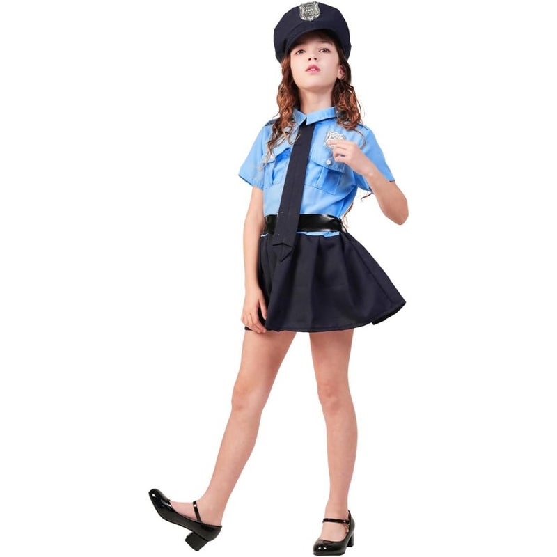 PGOND Police Officer Girls Uniform Party Costume For Cotton Blend Fabric Blue And Black One Size Fits Most Fun Dress-Up Role Play Outfit - Image 5