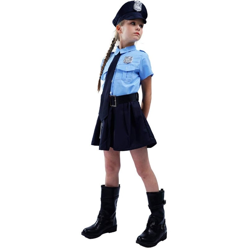 PGOND Police Officer Girls Uniform Party Costume For Cotton Blend Fabric Blue And Black One Size Fits Most Fun Dress-Up Role Play Outfit - Image 2