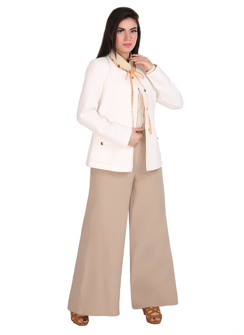 Smoky Egypt - Solid Round Neck Jacket Decorated With Guipure  - Off White - Image 1