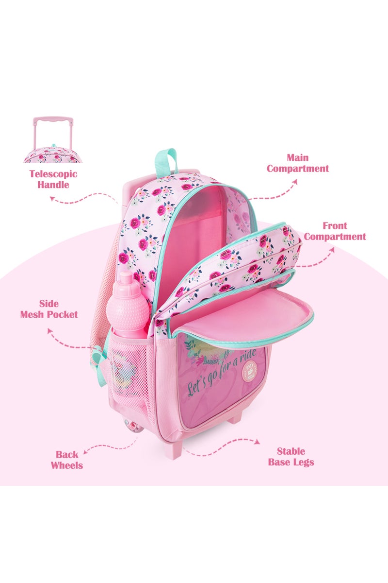 Eazy Kids 17” Trolley School Bag Value Pack 5-in-1 with Wheels – Backpack, Lunch Bag, Water Bottle, Lunch Box & Pencil Case, Pink - Image 2