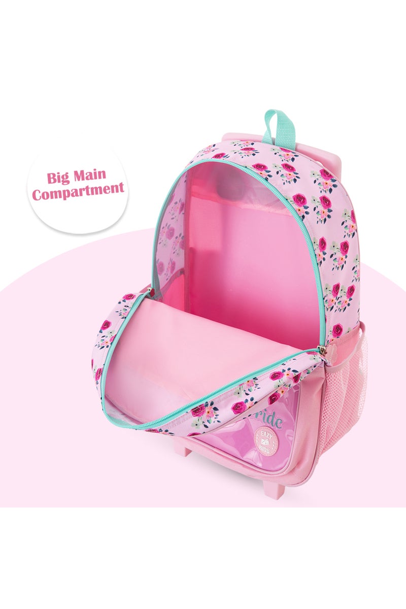 Eazy Kids 17” Trolley School Bag Value Pack 5-in-1 with Wheels – Backpack, Lunch Bag, Water Bottle, Lunch Box & Pencil Case, Pink - Image 5