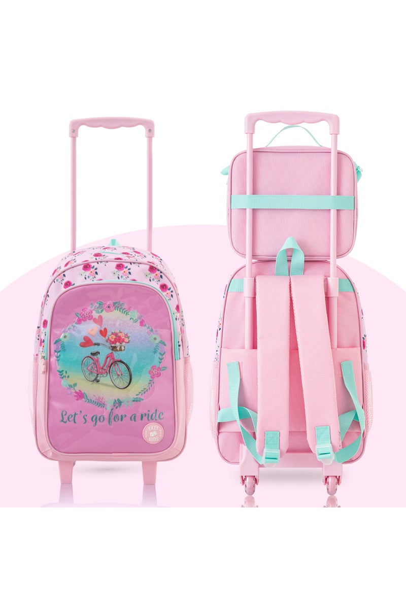 Eazy Kids 17” Trolley School Bag Value Pack 5-in-1 with Wheels – Backpack, Lunch Bag, Water Bottle, Lunch Box & Pencil Case, Pink - Image 3