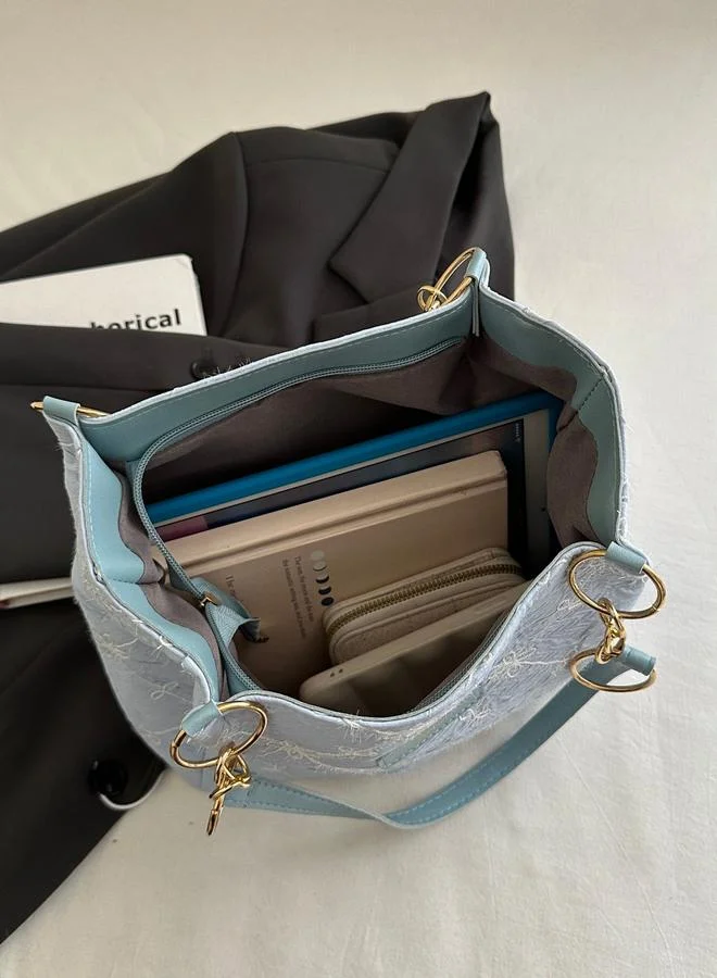 Take Two Blue Embroidered Shoulder Bag