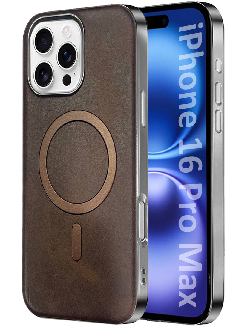 CATANES حافظة جلدية PU لهاتف آبل آيفون 16 برو ماكس متوافقة مع ماغسيف، مقاومة للصدمات وسقوط، حافظة رقيقة بنية - Image 1