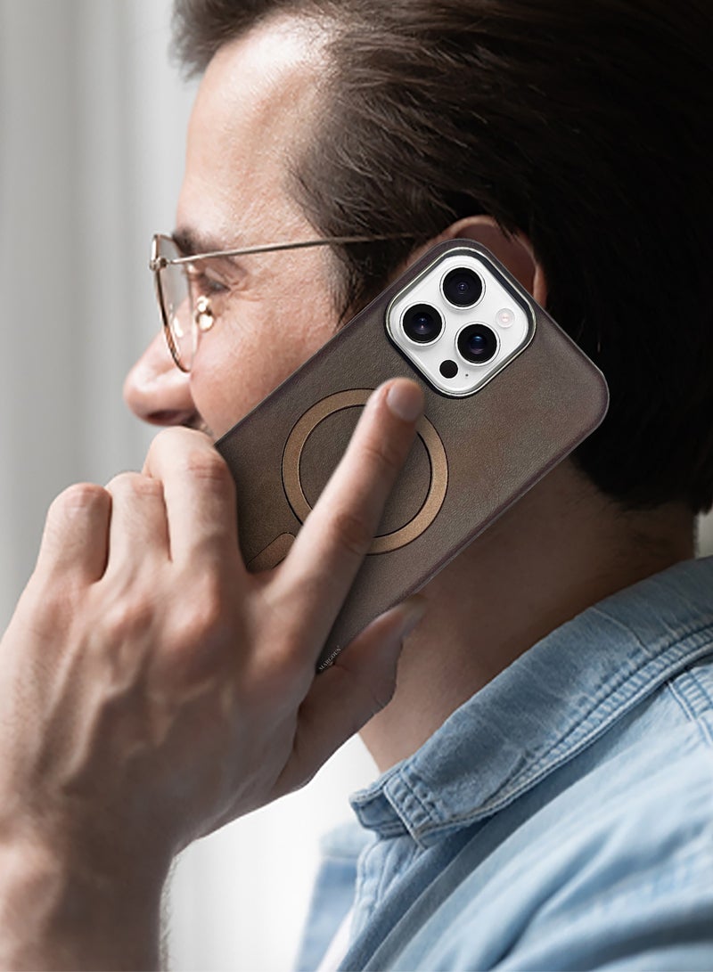 CATANES حافظة جلدية PU لهاتف آبل آيفون 16 برو ماكس متوافقة مع ماغسيف، مقاومة للصدمات وسقوط، حافظة رقيقة بنية - Image 4