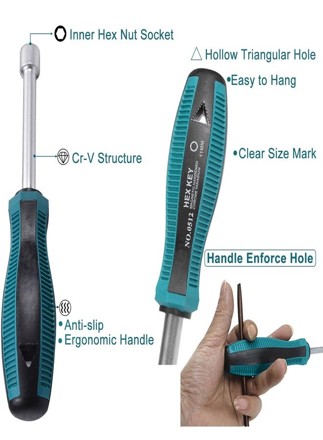 اتول مارت مفك صواميل يو تول مارت ١١ مم، مفك صواميل سداسي ٦ رؤوس، مفك مقبس ذو طرف غير مغناطيسي، عمود دائري من الفولاذ Cr-V، طول ٩٥ مم، أزرق - Image 3