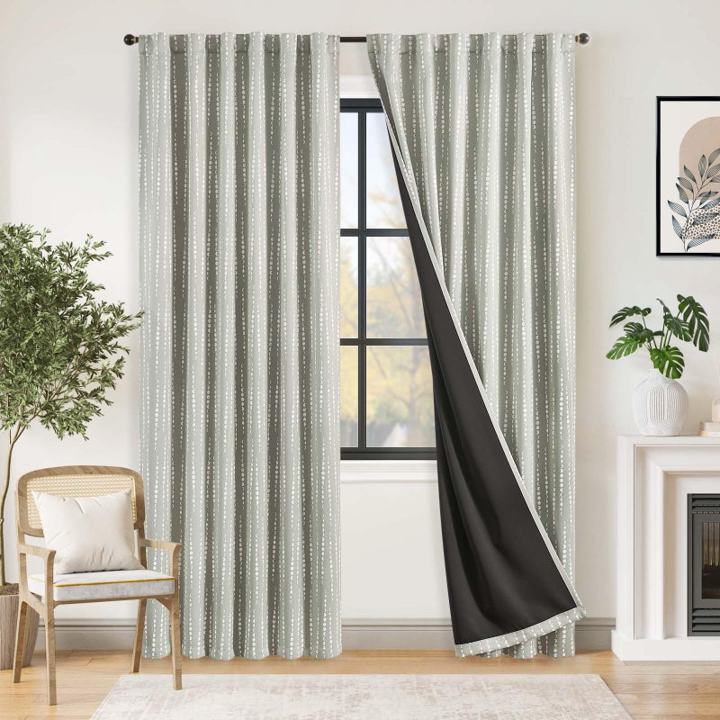 jinchan 95 Blackout Bohemian Moon Phase Print Bedroom 84 Inch Long Grey Curtain Grommet Top Thermal Insulation for Kids Room Grey Curtain Set 2 Panels