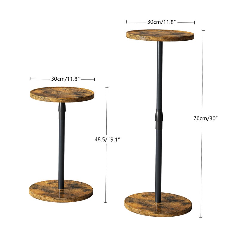 IRCPEN Adjustable End Table, Small Round Side Table, Drink Table for Small Spaces, Pedestal Nightstand for Living Room, Bedroom, Sofa Couch, Rustic Brown ET-010RB - Image 3