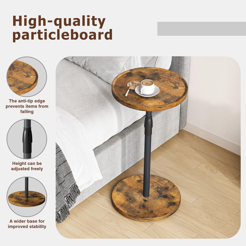 IRCPEN Adjustable End Table, Small Round Side Table, Drink Table for Small Spaces, Pedestal Nightstand for Living Room, Bedroom, Sofa Couch, Rustic Brown ET-010RB - Image 5