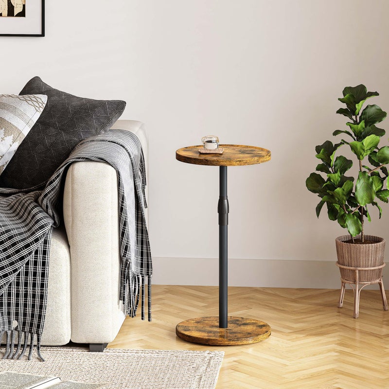 IRCPEN Adjustable End Table, Small Round Side Table, Drink Table for Small Spaces, Pedestal Nightstand for Living Room, Bedroom, Sofa Couch, Rustic Brown ET-010RB - Image 2