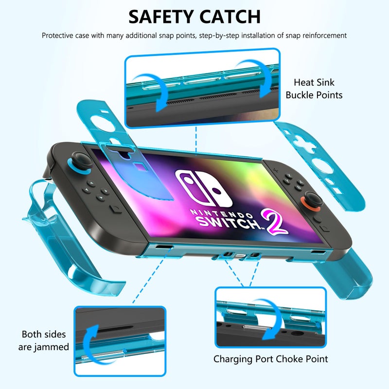 FANPL [Improved Easy Dockable Version] Clear Blue Case for Nintendo Switch 2, FANPL Protective Cover for Switch 2 and JoyCon Controller - Strong and Durable, Not Easy to Fall Off - Image 4