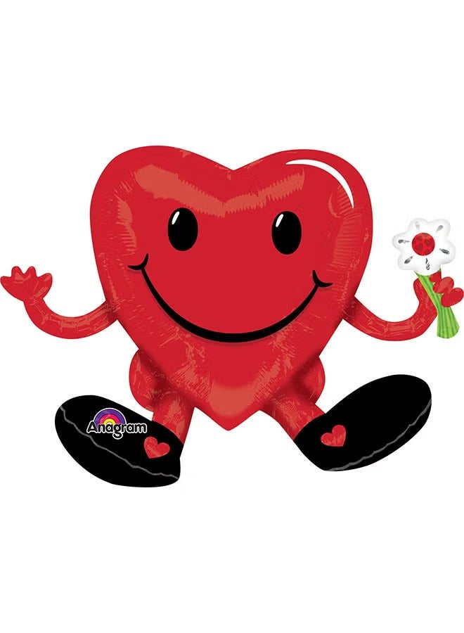 Anagram Sitting Smiley Heart Guy Super Shape Balloon 20X13Inch For Valentine'S Day 20x13inch Decorations Party Supplies 20x13inch