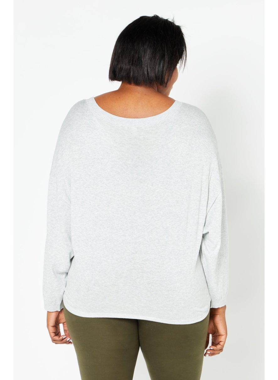 ESPRIT Women Boat Neck Plain Sweater, Grey  - Image 3