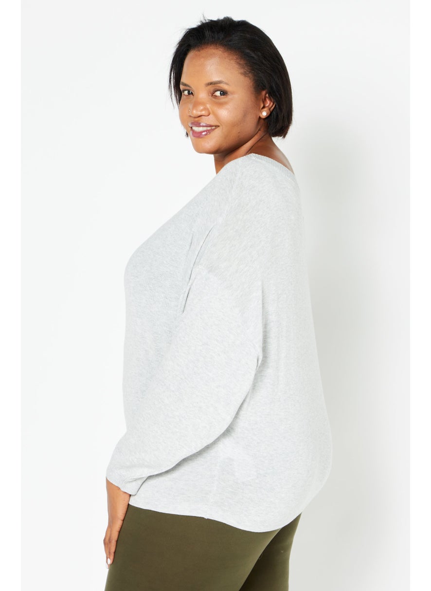 ESPRIT Women Boat Neck Plain Sweater, Grey  - Image 2