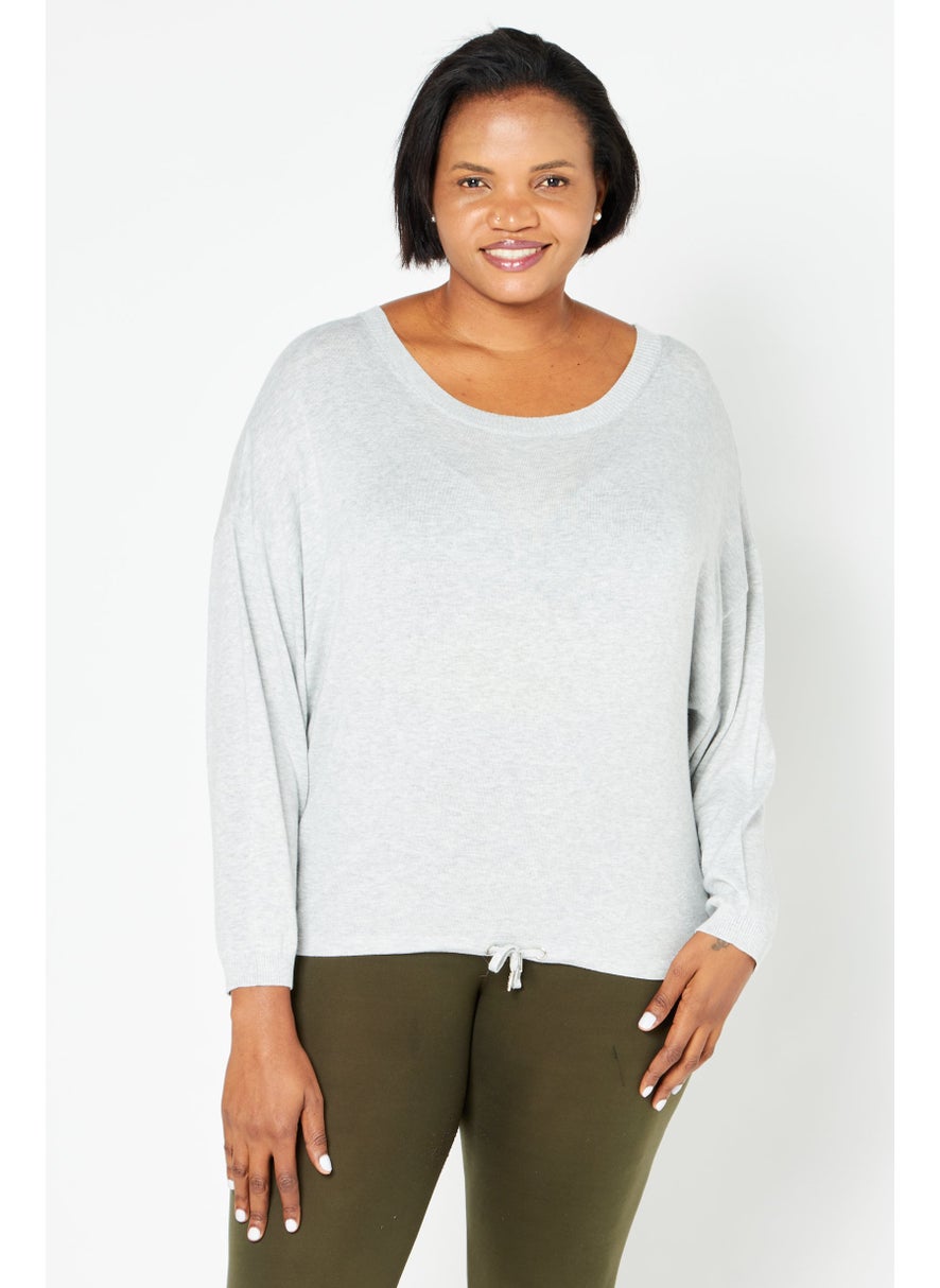 ESPRIT Women Boat Neck Plain Sweater, Grey  - Image 1
