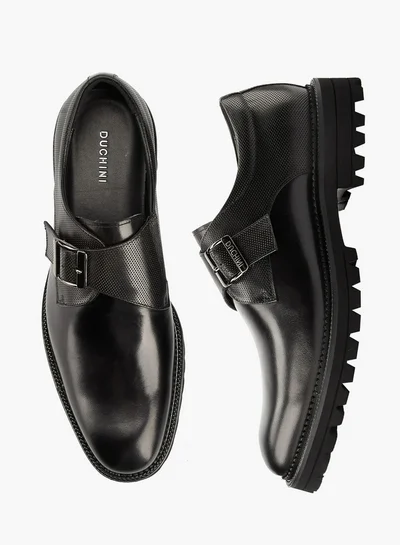 DUCHINI Men's Solid Monk Shoes with Buckle Accent