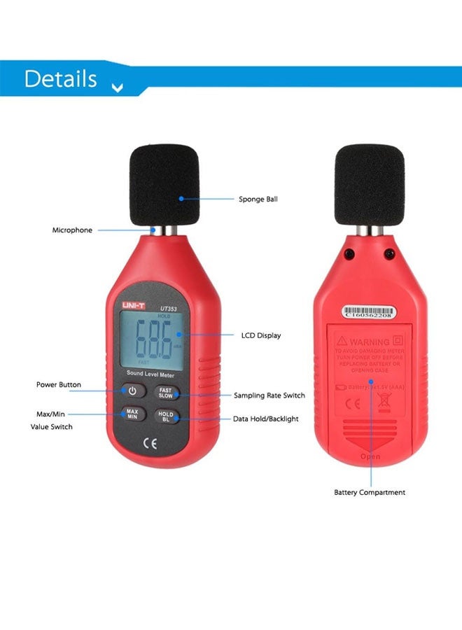Decibel Meter,Sound Decibel Meter,UT353 Mini LCD Display Digital Sound Level Meter Noise Measuring Instrument Decibel Monitoring Tester 30-130dB - Image 3