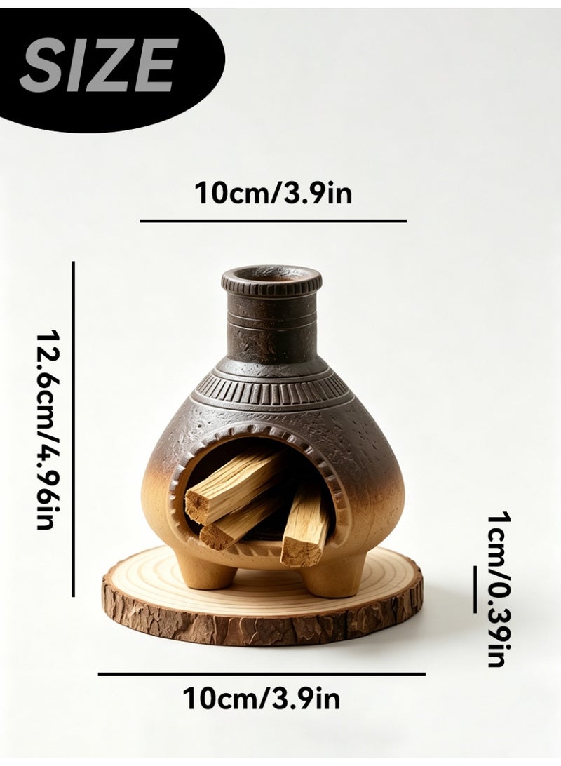 Aromancy Ceramic Incense Fireplace Burner Set with Sandalwood Sticks 80g Arabic Bakhoor Burner Style Aromatherapy Fireplace Decor with Wooden Base Luxury Home Fragrance Incense Holder for Ramadan Eid Gift - Image 3
