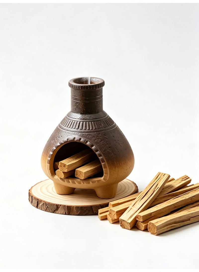 Aromancy Ceramic Incense Fireplace Burner Set with Sandalwood Sticks 80g Arabic Bakhoor Burner Style Aromatherapy Fireplace Decor with Wooden Base Luxury Home Fragrance Incense Holder for Ramadan Eid Gift - Image 5