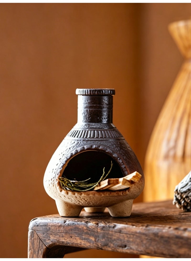 Aromancy Ceramic Incense Fireplace Burner Set with Sandalwood Sticks 80g Arabic Bakhoor Burner Style Aromatherapy Fireplace Decor with Wooden Base Luxury Home Fragrance Incense Holder for Ramadan Eid Gift - Image 4