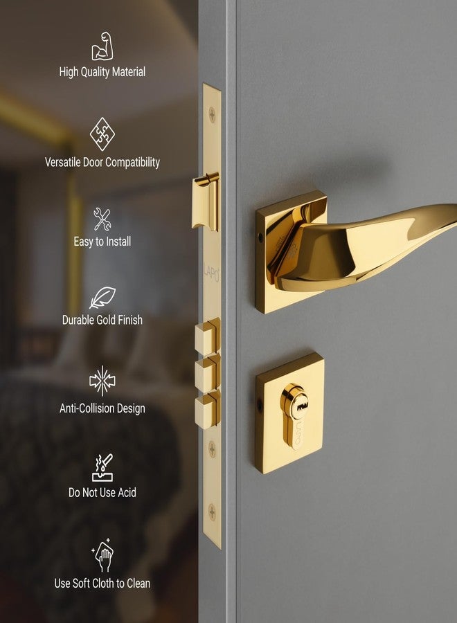 LAPO Heavy Duty Door Lock for Main Door, Mortise Door Lock for Bedroom, Door Locks Handlesets with Keys for Home,Office,Hotel | PVD Gold Finish | 3 Years Warranty Ro-139 - Image 3