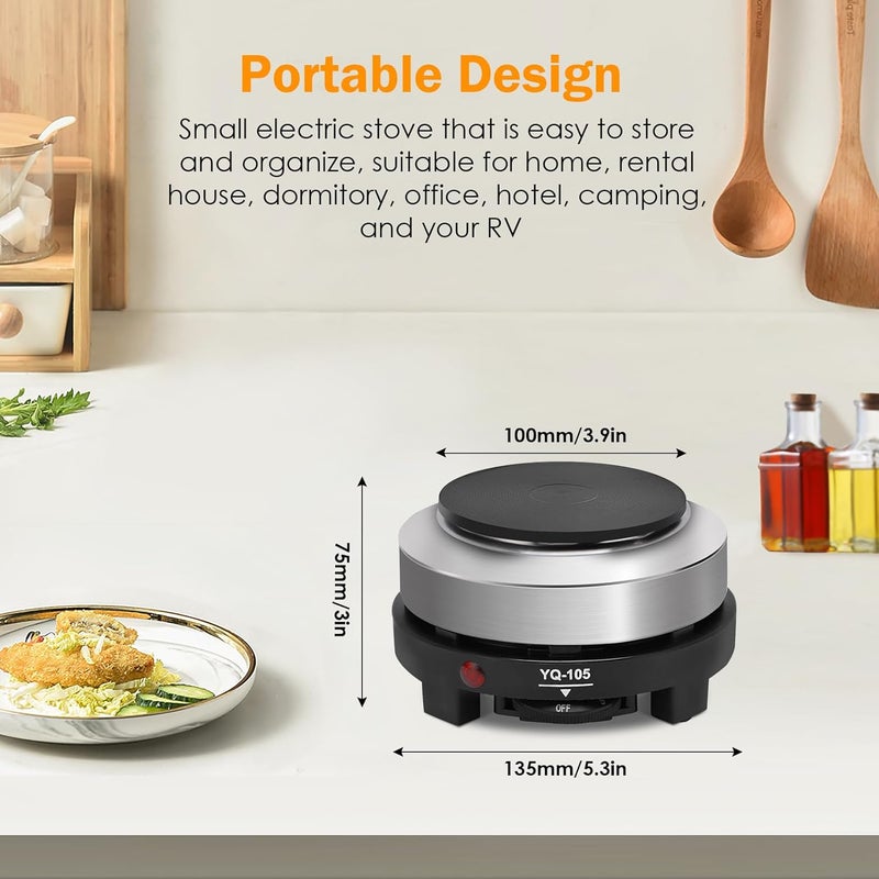 Yinhing 500 Watt Hot Plate, Portable 500W Electric Hot Plate, Electric Camping Stove Low Watt, Single Burner, for Milk Water Coffee Heating (US Plug） - Image 4