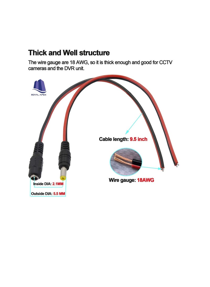 10Pcs DC Power Supply Wire Jack Plug Wire Connector for CCTV Security Camera and Lighting Power Adapter (Female Pin) - Image 2
