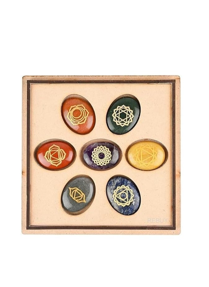 REBUY REBUY 7 Chakra Palm Oval Shape Stone with Box | Natural Healing Reiki Crystal Gemstone  - Image 1