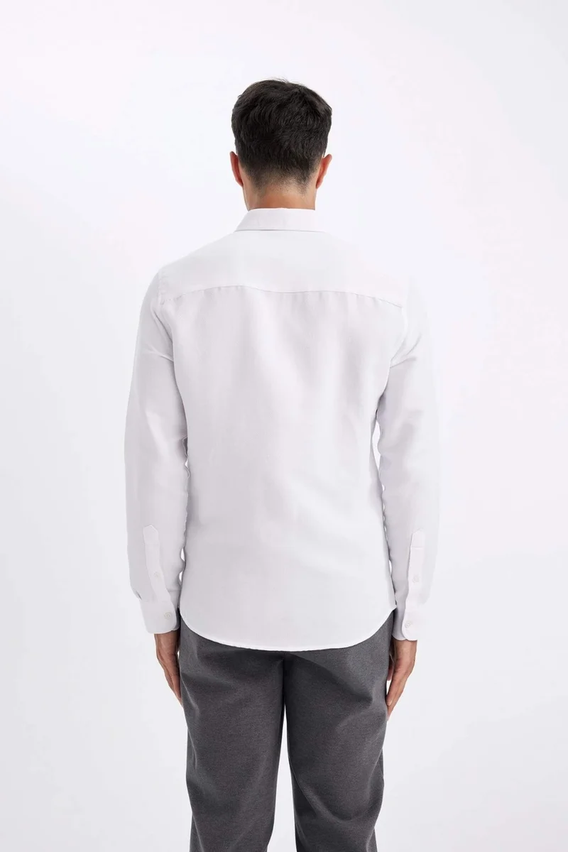 DeFacto Slim Fit Slim Fit Buttoned Textured Plain Cotton Blend Long Sleeve Shirt T2066AZ24AU