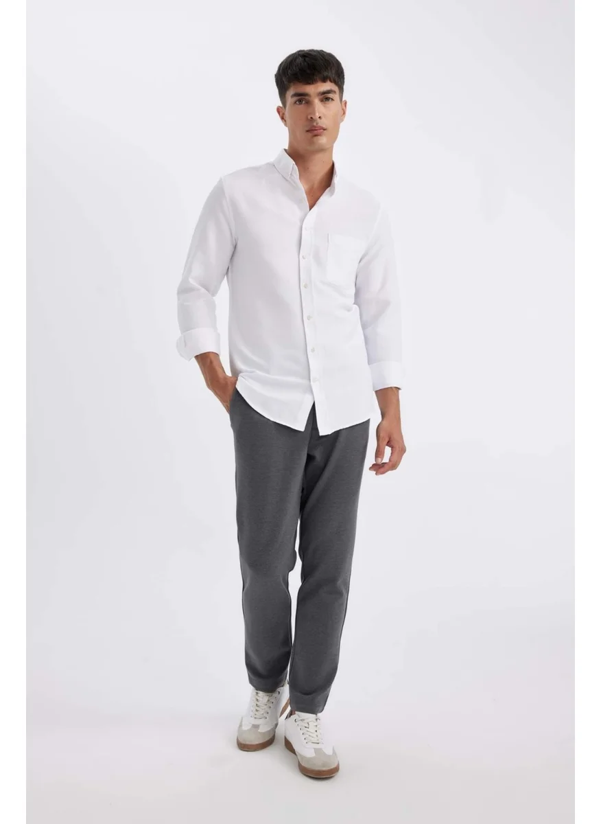 ديفاكتو Slim Fit Slim Fit Buttoned Textured Plain Cotton Blend Long Sleeve Shirt T2066AZ24AU